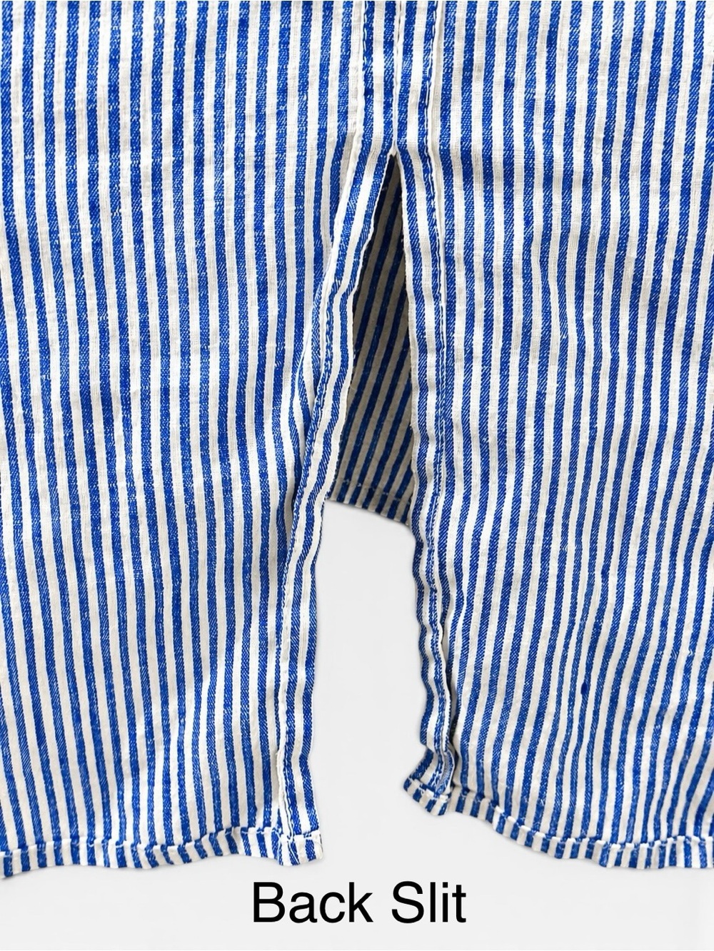 Rare FLAX Jeanne Engelhart Blue Stripe 100% Linen Seersucker Tunic Blouse Top S - Picture 6 of 7